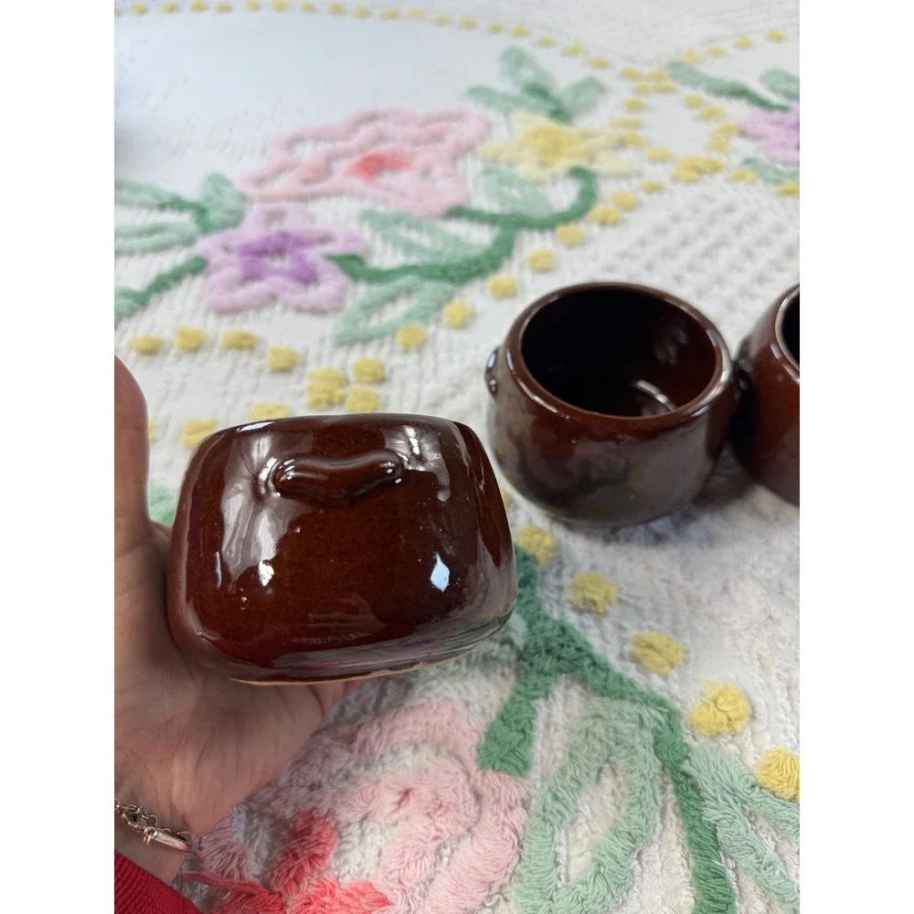 West Bend Vintage‎ Brown Glazed Stoneware Individual Bean Pots Set of 3 Crocks
